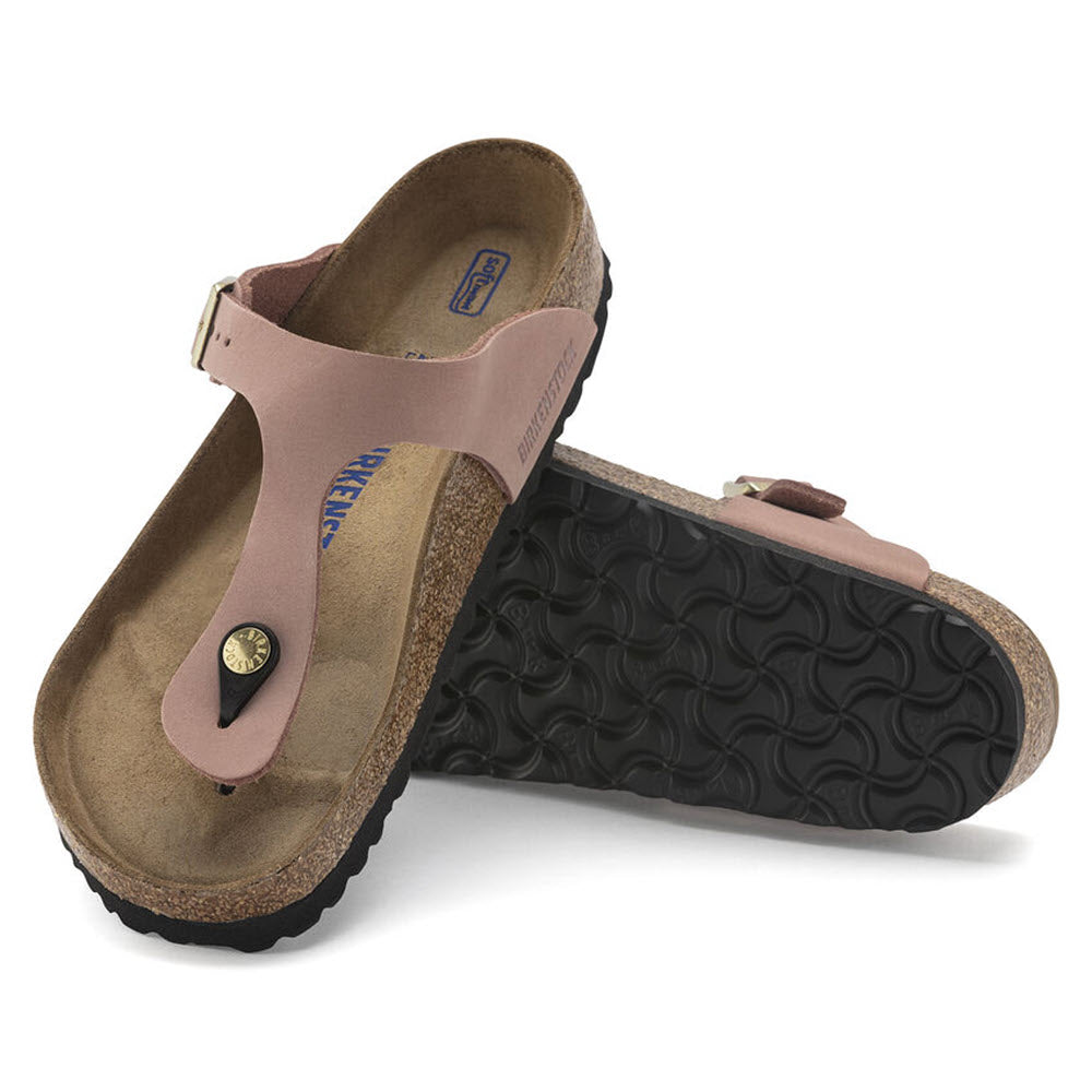A pair of BIRKENSTOCK Gizeh Old Rose Nubuck thong sandals with a Soft Footbed, set against a white background.