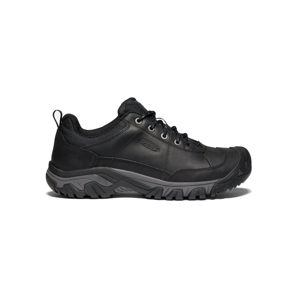 A single Keen Targhee III Oxford Black/Magnet hiking shoe with a sturdy sole and lace-up front, displaying the Keen logo on the side, featuring premium leather uppers.
