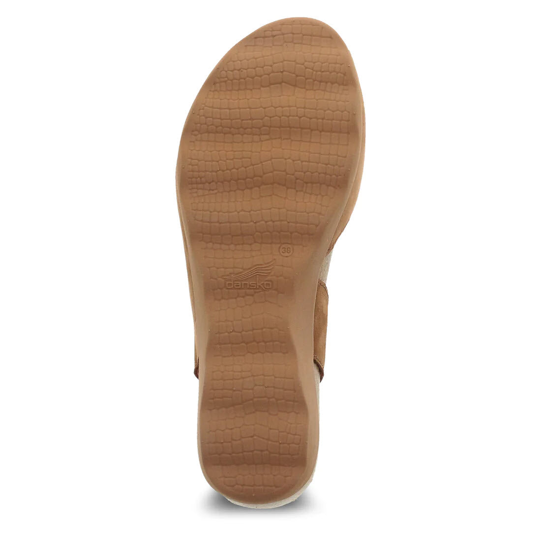 Bottom view of a Dansko Marcy Tan Nubuck - Womens shoe showing the lightweight EVA outsole with a visible Dansko brand imprint.