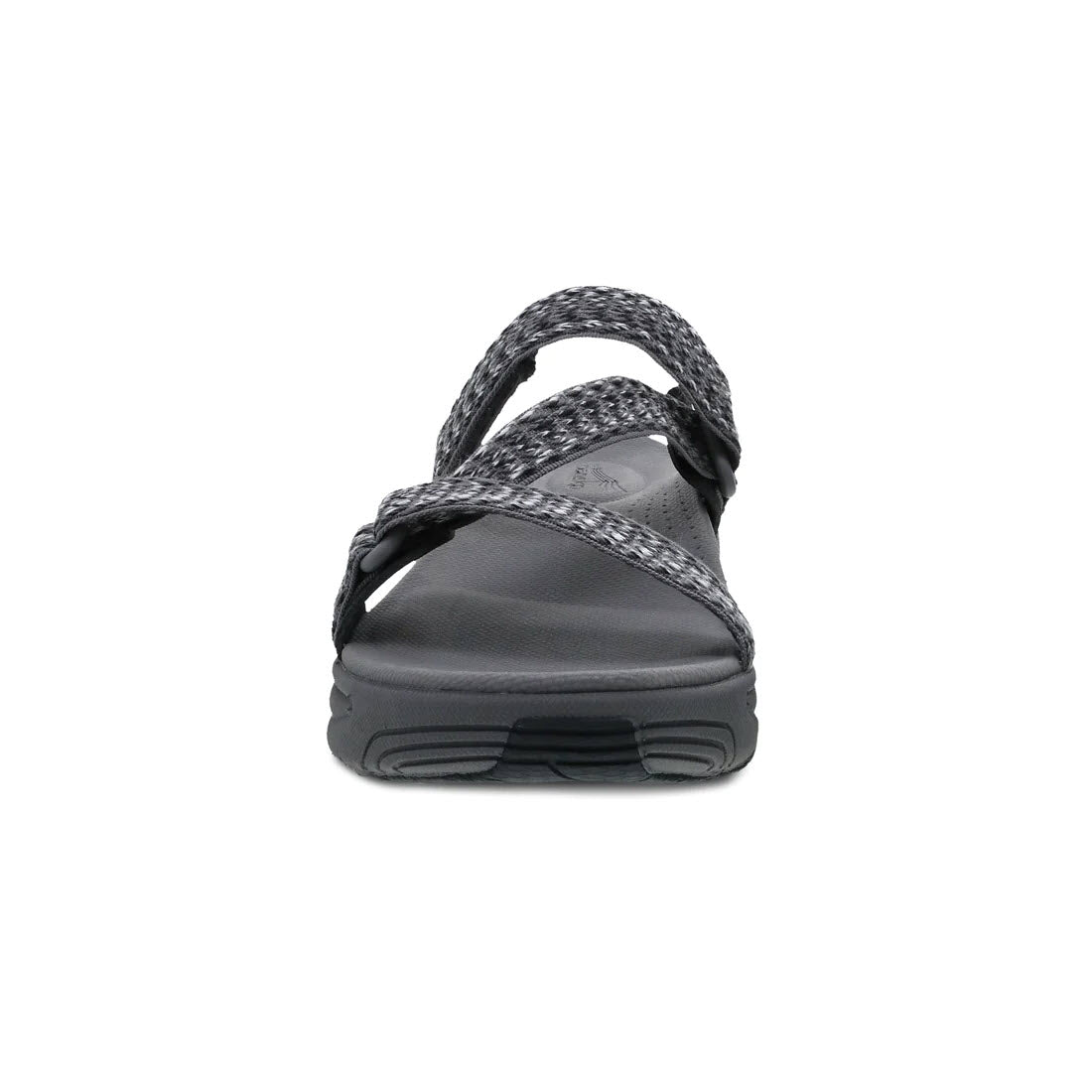 A single Dansko Rosette Grey Multi slide sandal with intricate braided straps and a thick sole, photographed against a white background.