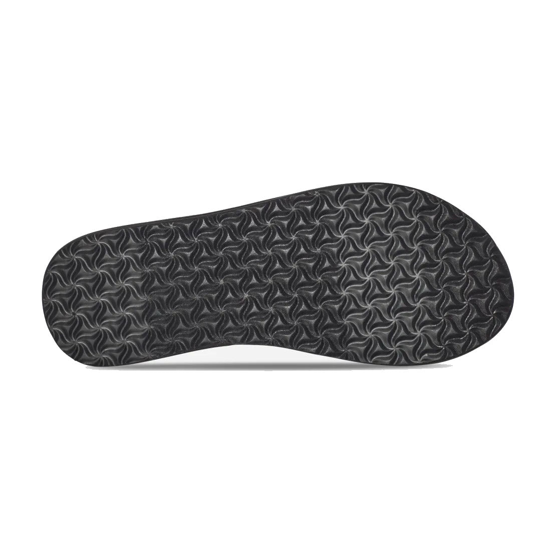 Bottom view of a Teva Olowahu Maple Sugar Multi - Womens sandal sole with a textured black pattern design on a white background.