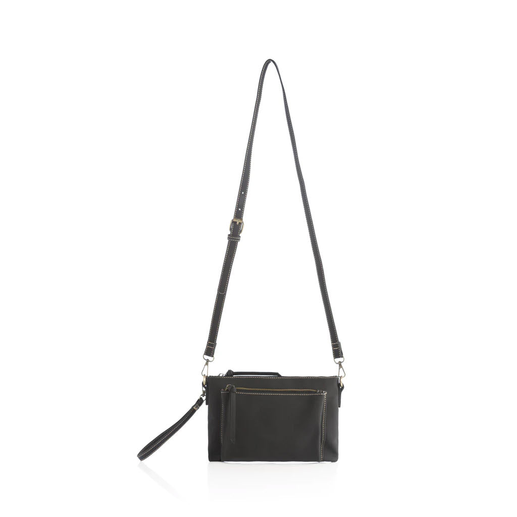 SHIRALEAH BLAIR CROSSBODY BAG BLACK with adjustable strap, displayed against a white background.