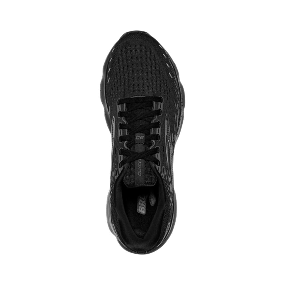 Top view of a Brooks Glycerin 20 in Black/Black/Ebony - Mens, neutral cushioned running shoe featuring DNA LOFT v3 cushioning.