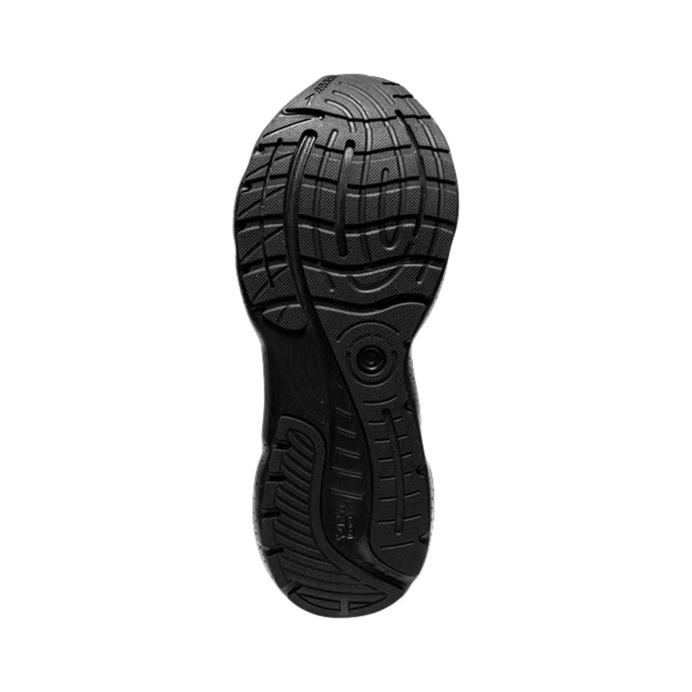 Tread pattern of a black Brooks Glycerin 20 neutral cushioned running shoe sole displayed against a white background.