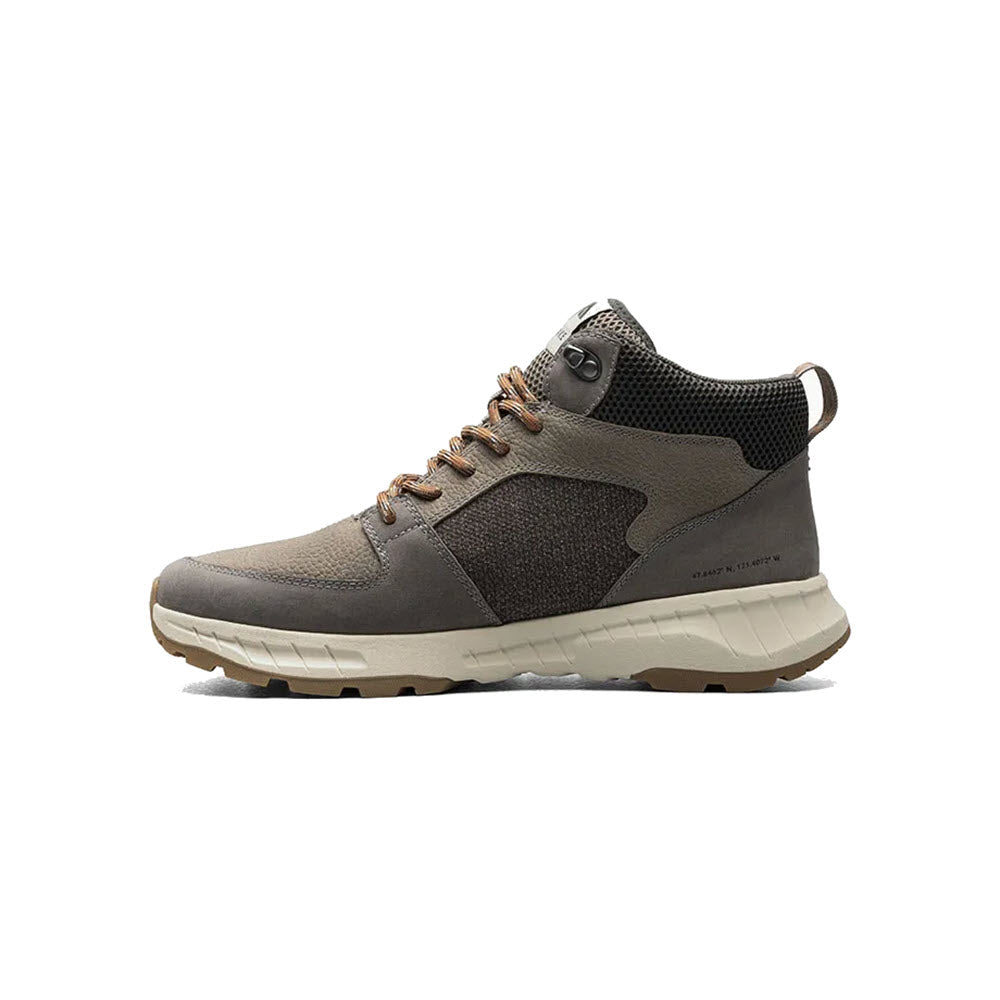 A single Forsake Wild Sky Mid Dark Gray/Gold - Mens hiking boot with a high-top design, rugged sole, and waterproof/breathable membrane on a white background.