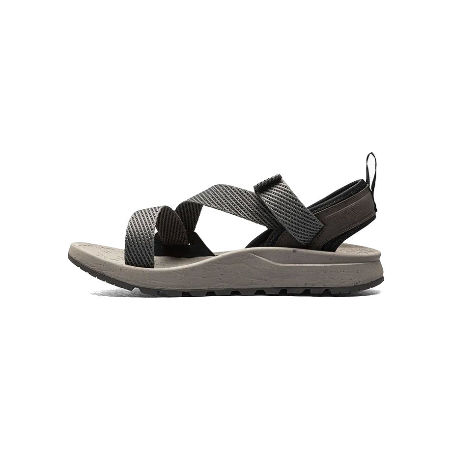 A single gray Forsake Rogue Loden adventure sandal with multiple adjustable straps and a thick sole, isolated on a white background.