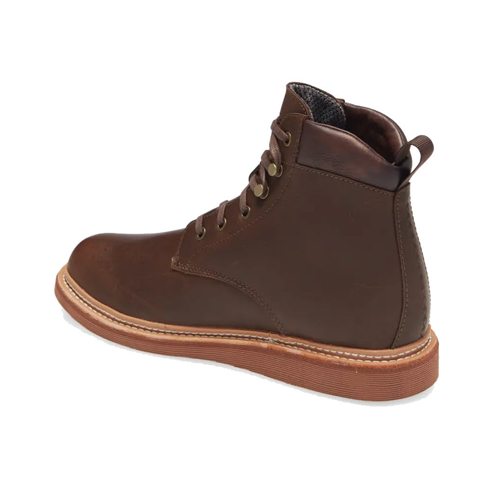 A durable Olukai Kilakila Lace Boot Dark Wood - Mens with laces and a lightweight rubber sole, isolated on a white background.