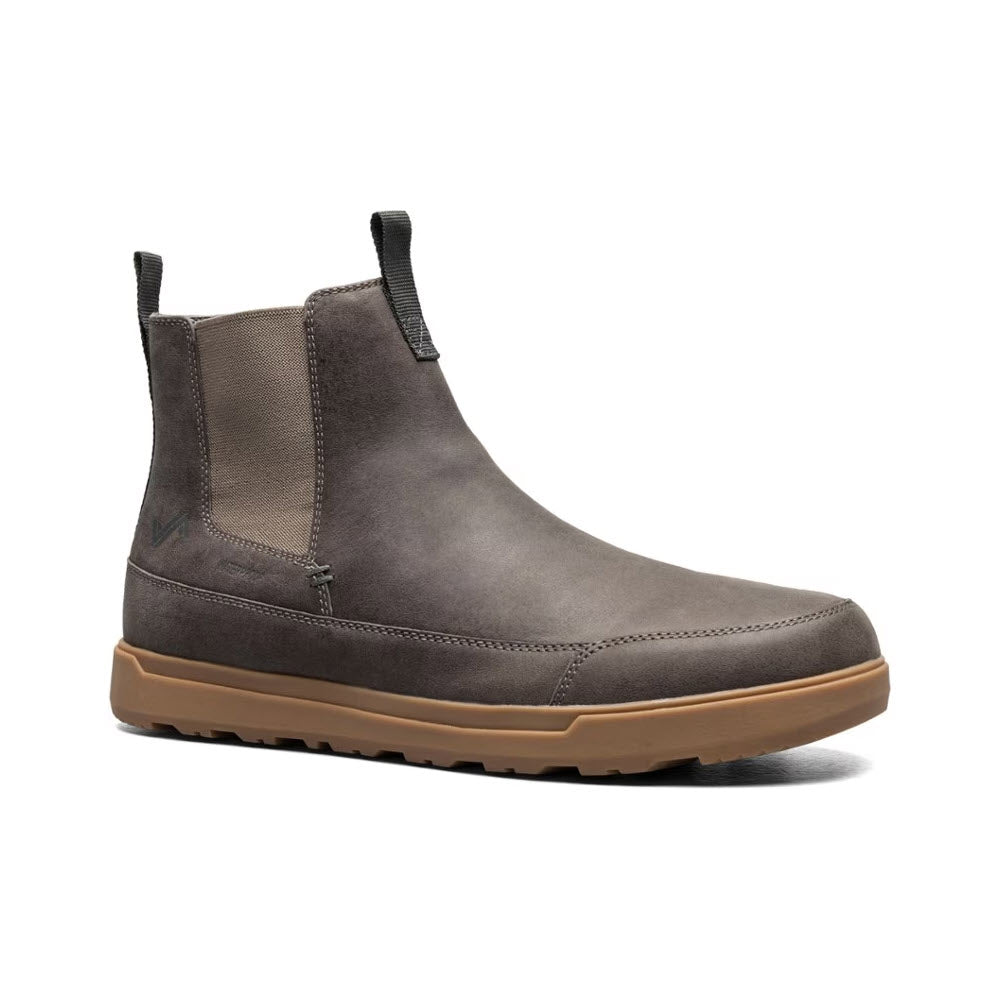 A Forsake Phil Chelsea boot in gray with waterproof construction and elastic side panels, isolated on a white background.