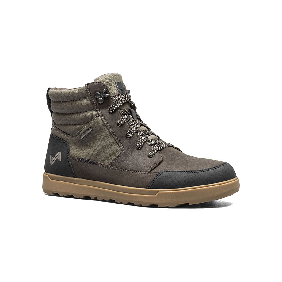 Forsake olive green waterproof hiking boot with ankle support and rugged sole on a white background.