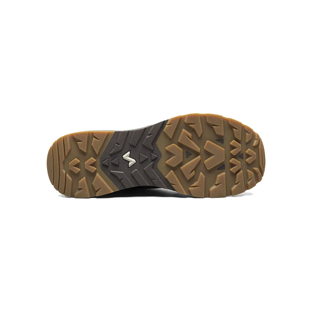 Sole of a Forsake shoe with a brown and black tread pattern and GlacialGrip rubber outsole.