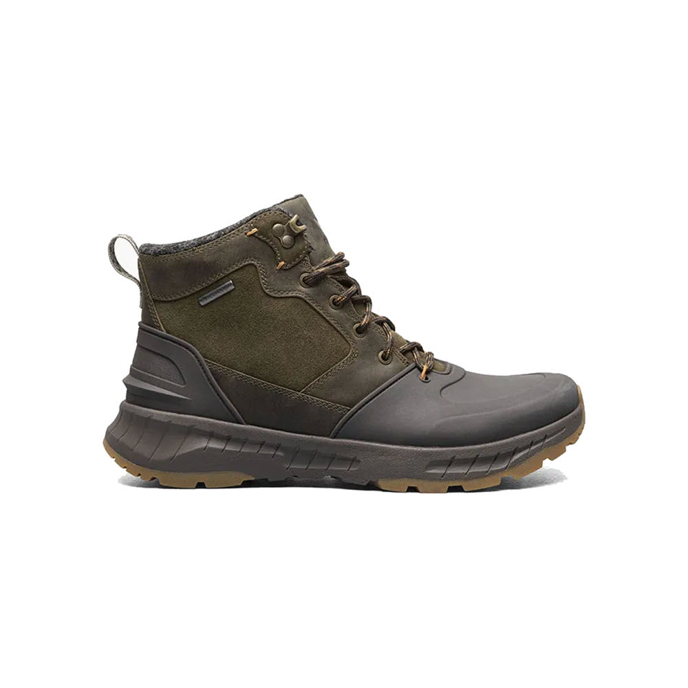 Forsake Olive green and brown hiking boot with a waterproof membrane on white background.