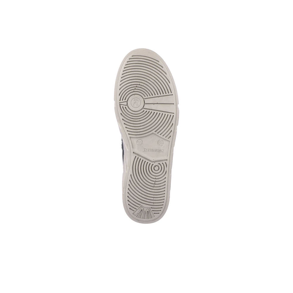 Bottom view of a single Revolution Platform City Chelsea Black &amp; Grey - Womens sneaker showcasing its textured sole pattern and removable memory foam insole.