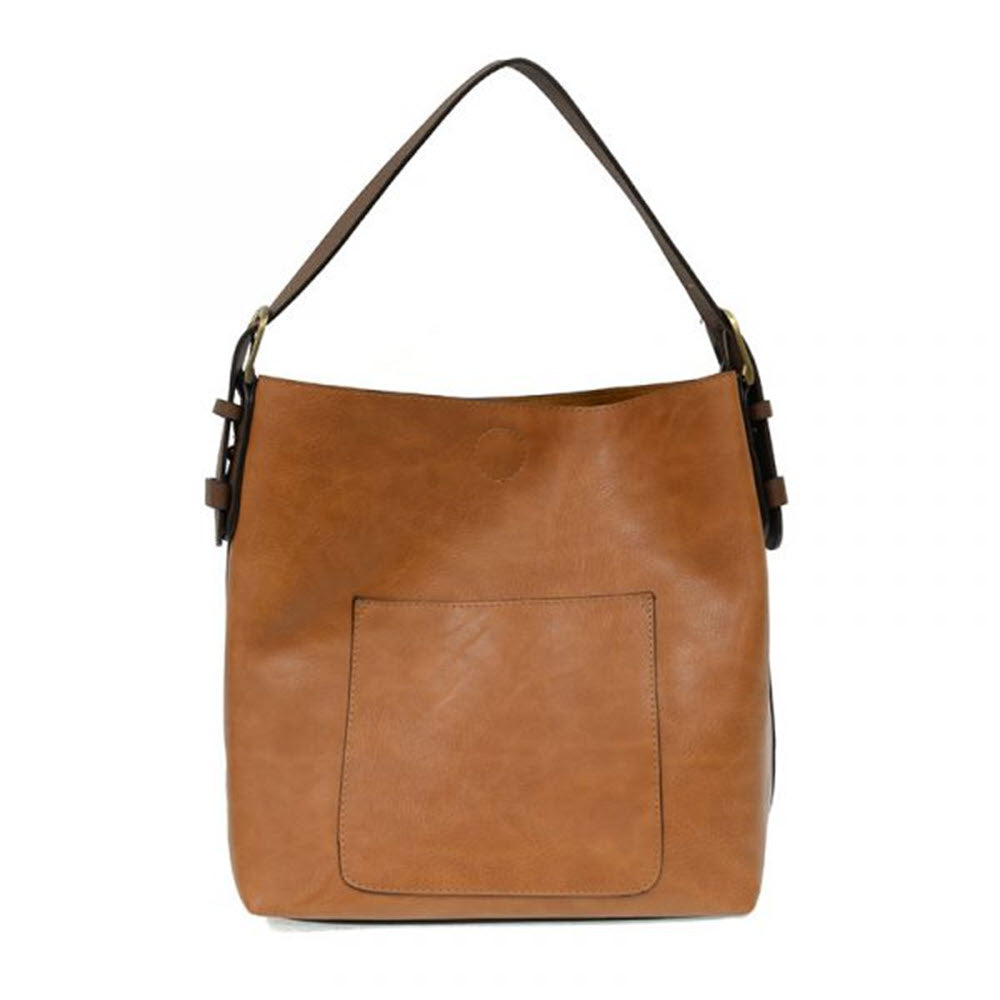 A hazelnut Joy Susan Hobo bag with a single strap and an external pocket, displayed against a white background.