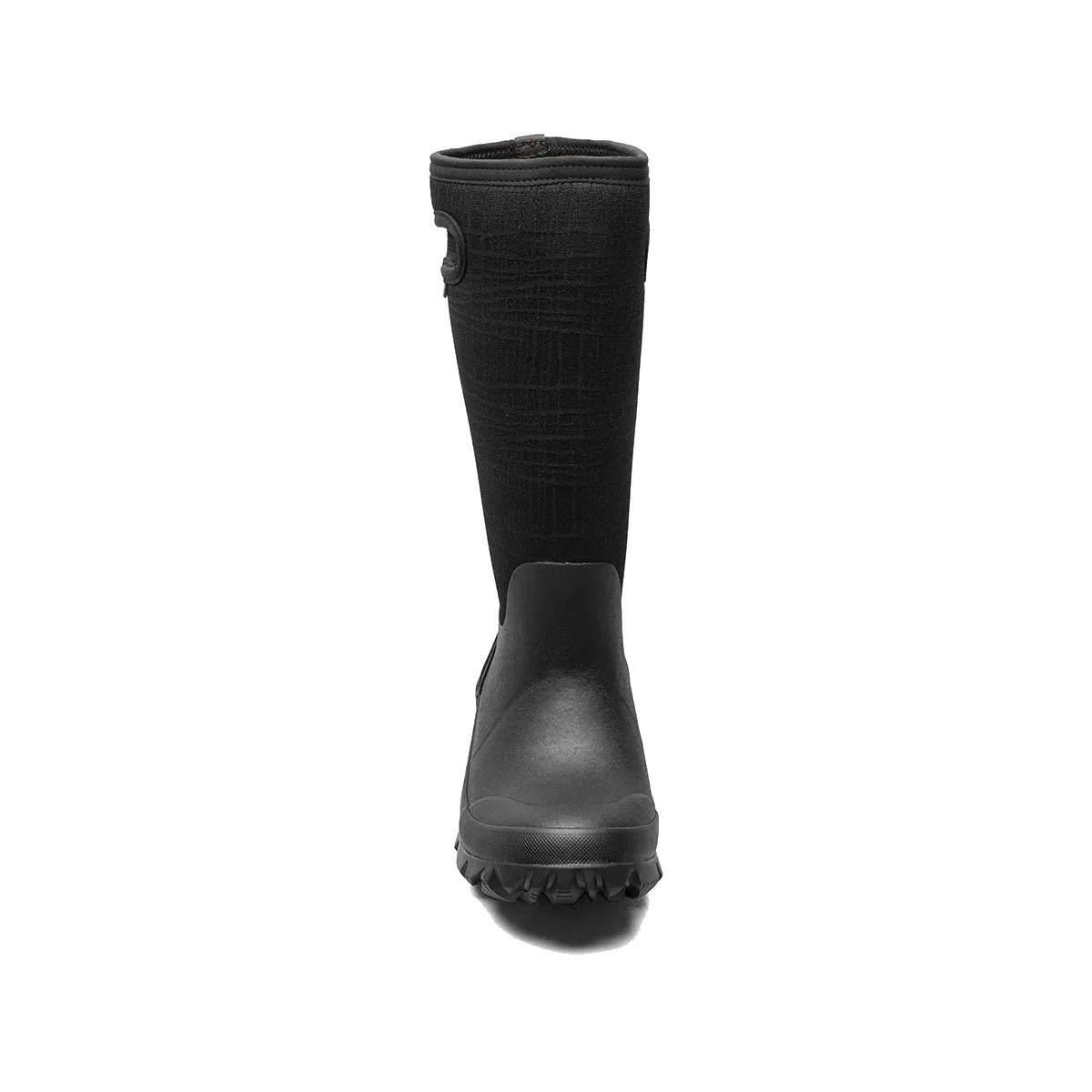 Sentence with product replaced:

&quot;BOGS WHITEOUT CRACKS BLACK - WOMENS winter boot with a textured upper and rugged sole, featuring waterproof insulation, displayed on a white background.
