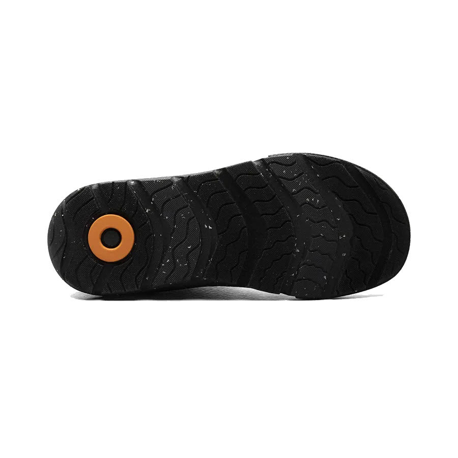 Black BOGS SKYLINE KICKER MID PURPLE MULTI - K sole with wavy tread pattern and a circular orange detail in the center, featuring water-resistant material.
