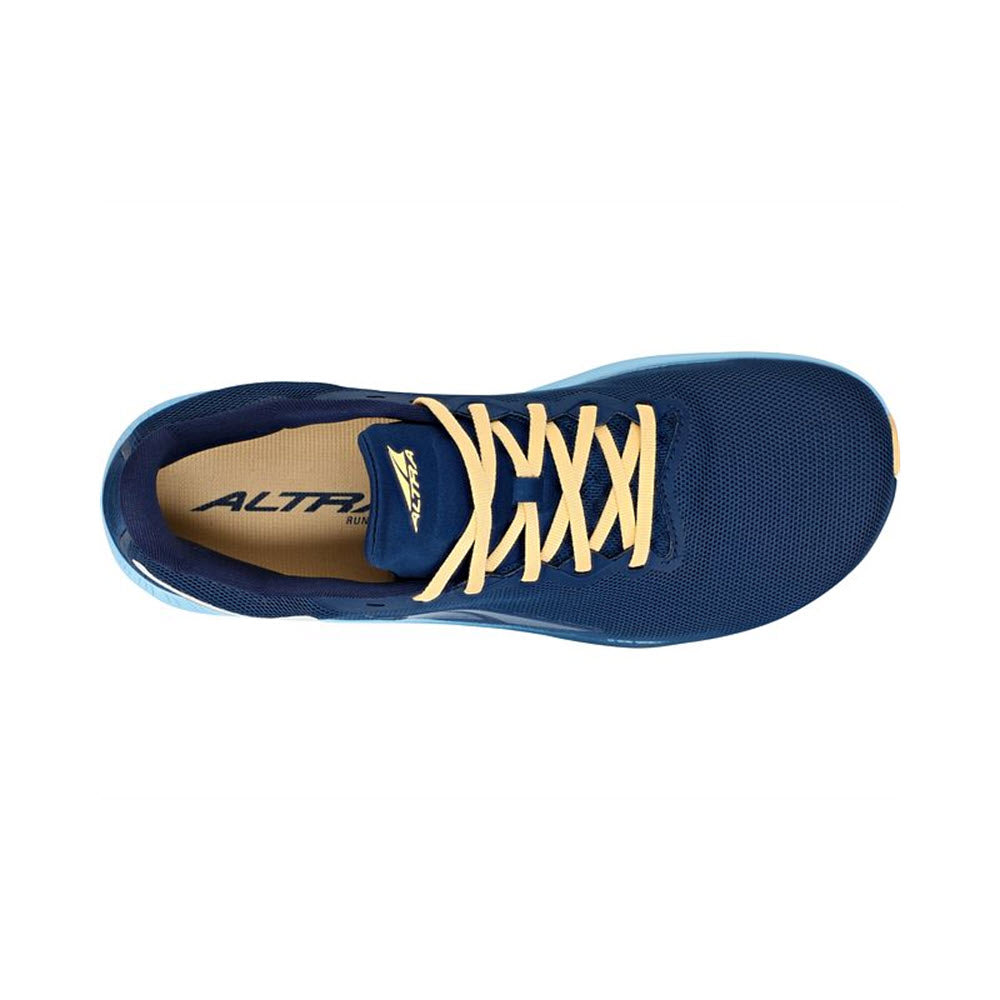 Top view of a blue Altra Rivera 3 Navy running shoe featuring a zero heel-to-toe drop and white laces.