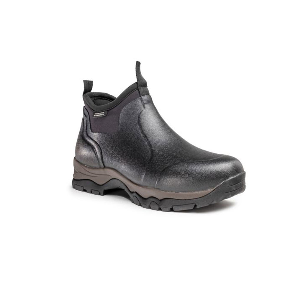 A single Perfect Storm Shelter Low Black boot with elastic side panels and a chunky sole, isolated on a white background.