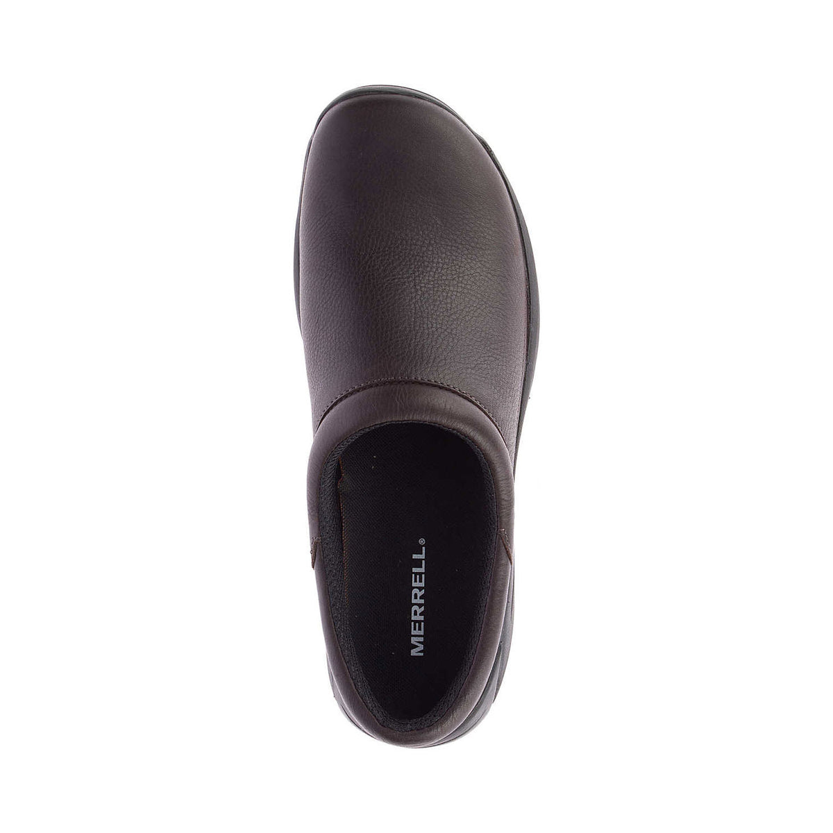 Top view of a single Merrell Encore Gust 2 Espresso Smooth clog on a white background.
