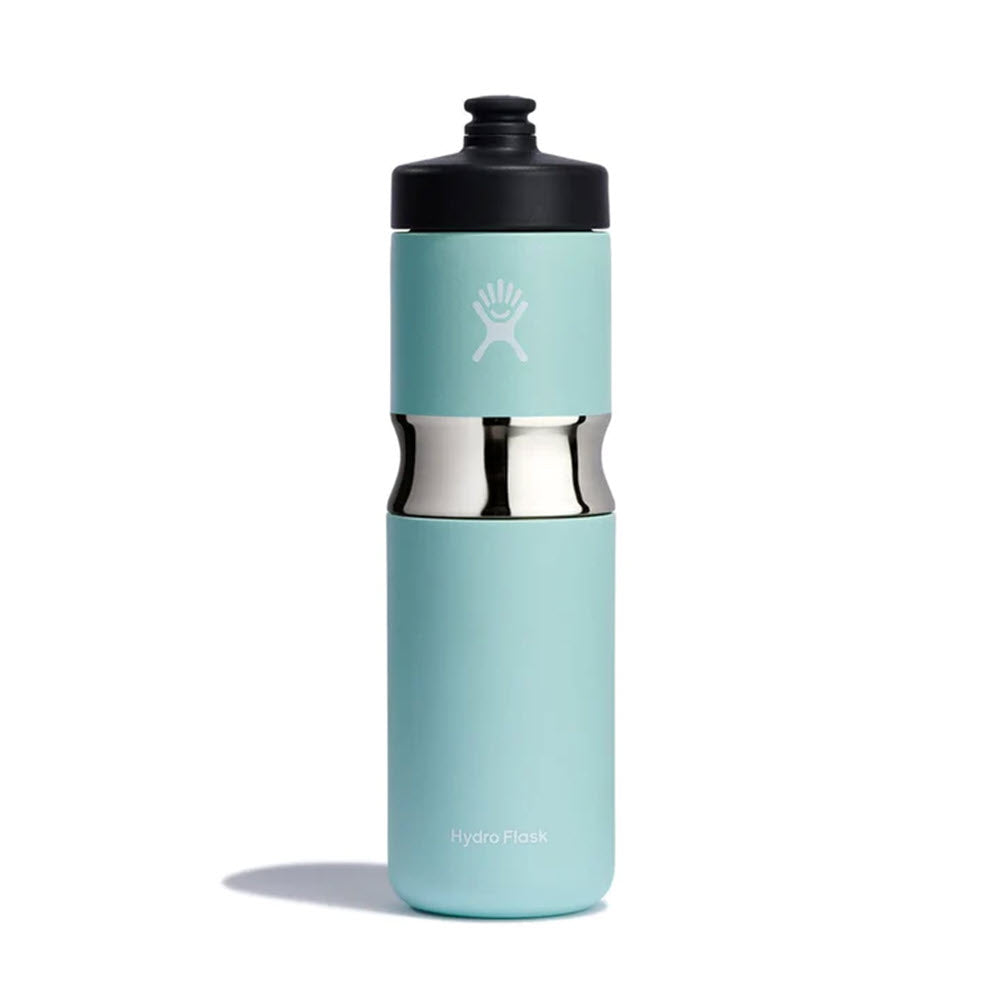 A teal Hydro Flask 20oz Wide Sports Bottle with a sports cap and the brand's logo on the front, isolated on a white background.