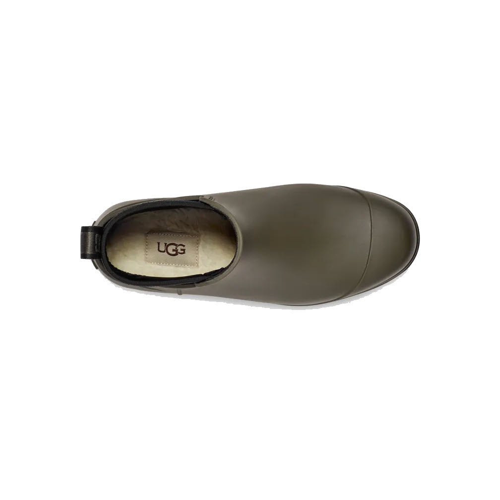 Top view of a single gray UGG DROPLET FOREST NIGHT - WOMENS shoe with a round toe and visible inner label, isolated on a white background.