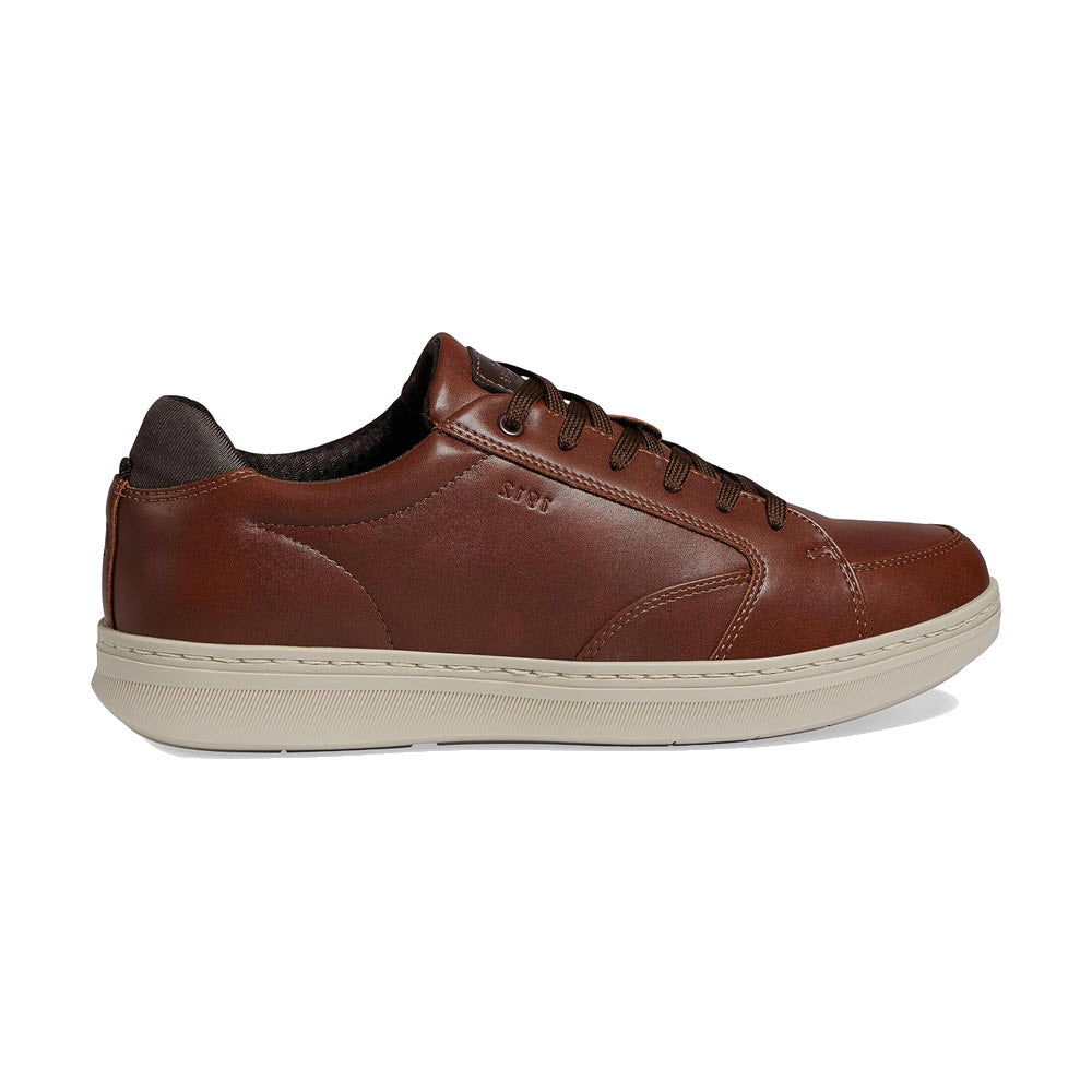 A Nunn Bush brown leather sneaker with white soles and padded mesh lining, displayed on a plain background.