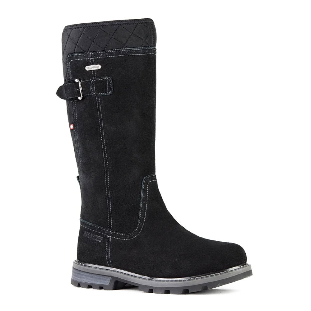 A tall black waterproof leather winter boot with quilted detailing, a buckle at the top, and a rugged sole, isolated on a white background. NexGrip ICE Lylia Black Premium - Women&#39;s.
