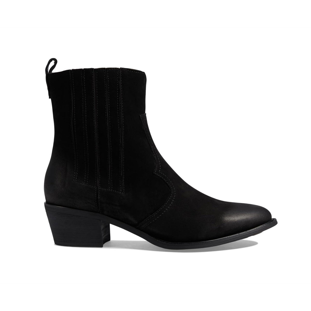 Black DAVID TATE BASIL ankle boot with a burnished leather upper and block heel against a white background.