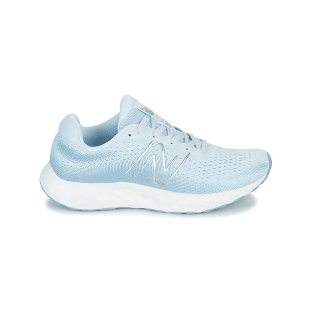 A light blue New BALANCE 520V8 running shoe with a white sole, featuring a prominent 'n' logo on the side, displayed on a white background.