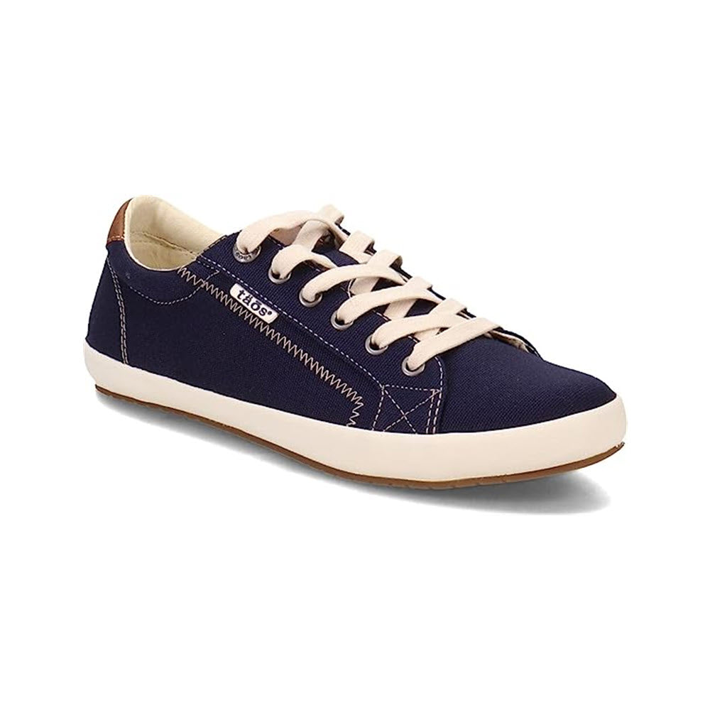 A single Taos Star Burst Navy sneaker with white laces and a cream rubber sole, displayed against a white background.