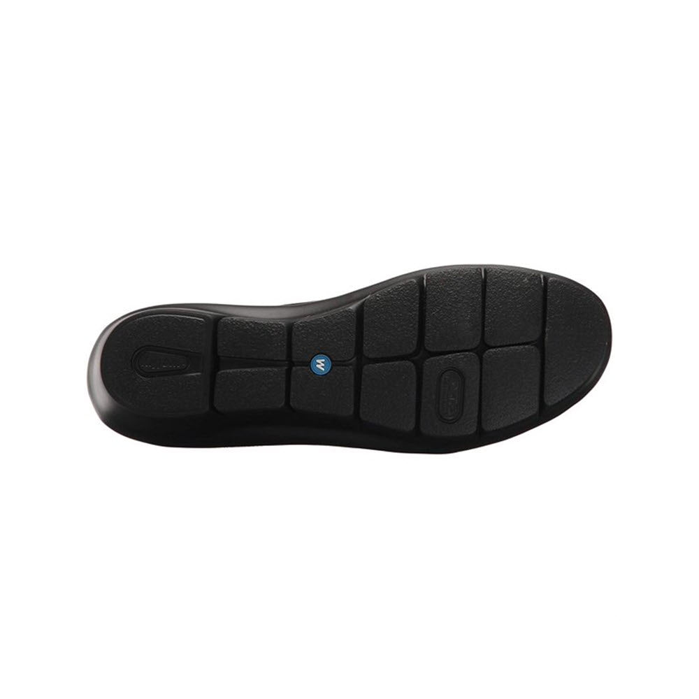 Black Wolky shoe sole isolated on a white background, featuring a blue circular Wolky Cursa logo near the heel.