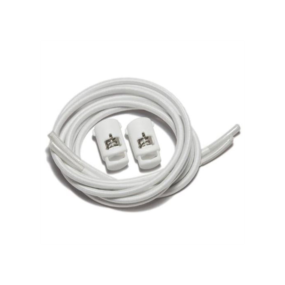 White Speed Laces telephone cable coiled with two modular plugs, isolated on a white background.