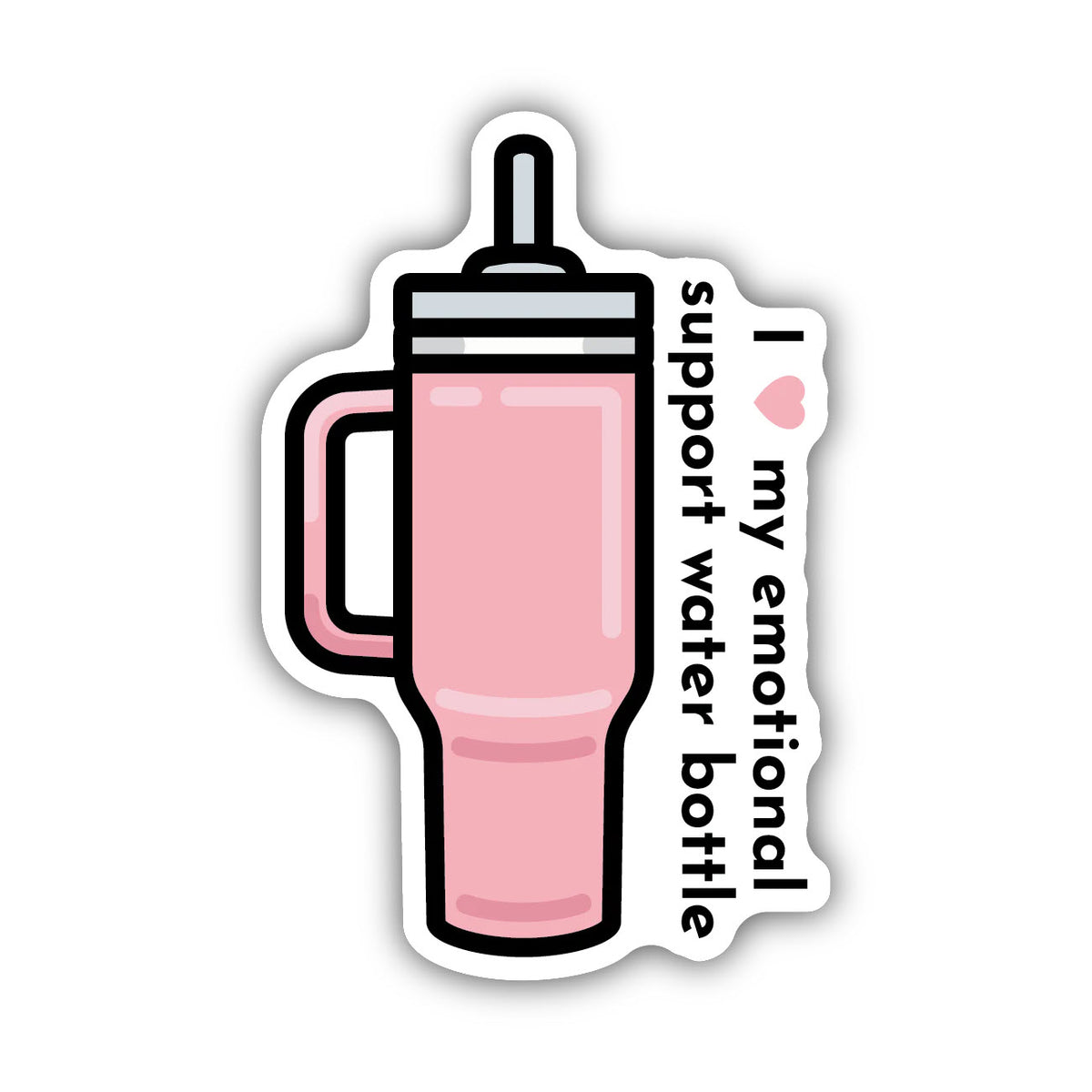 Stickers Northwest Emotional Support sticker of a pink, waterproof water bottle with the pun &quot;I support my emotional water bottle,&quot; crafted from high-quality vinyl.