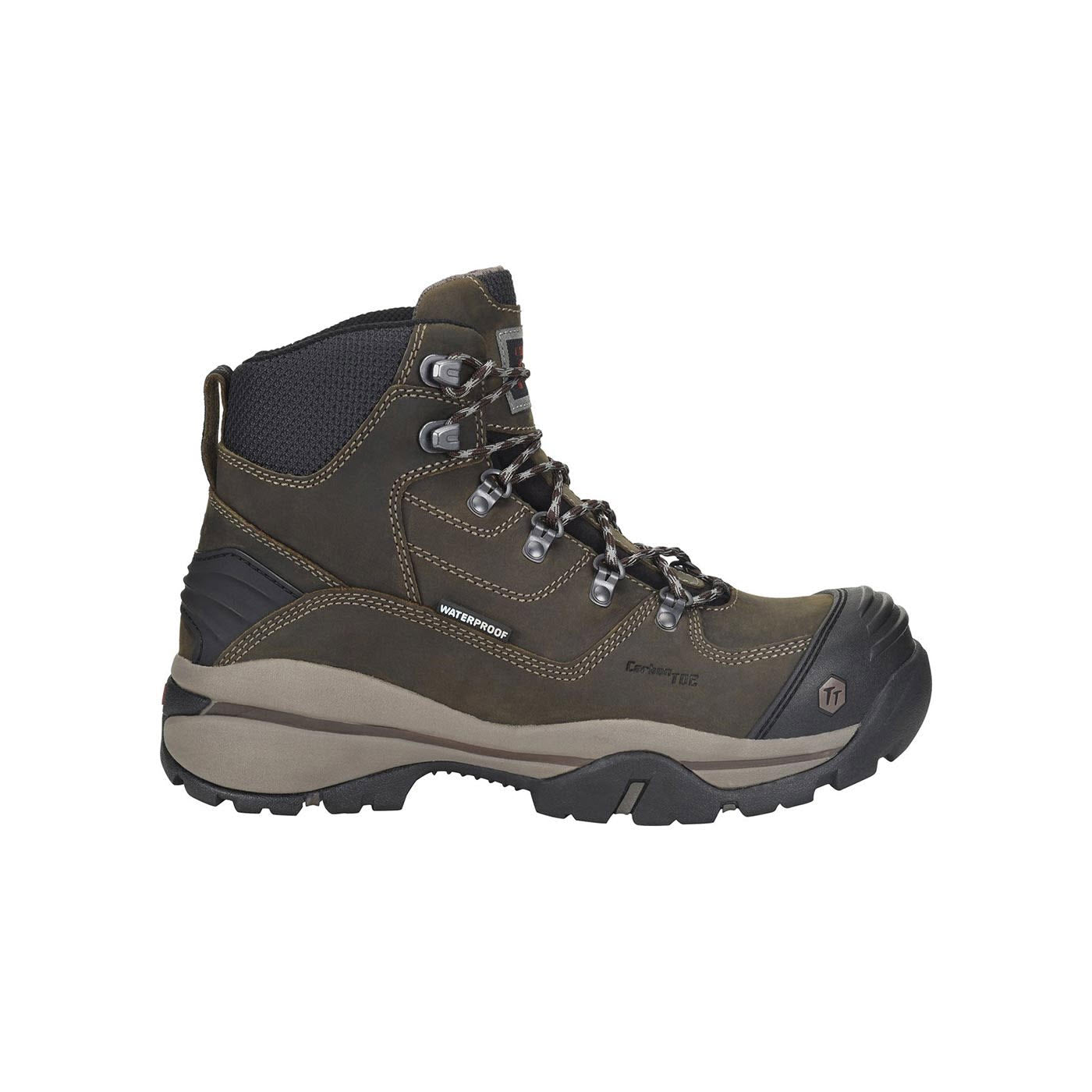 A single Carolina Composite Toe Flagstone 6 Inch Waterproof Hiker Gray work boot with metal eyelets and a sturdy rubber sole, isolated on a white background.